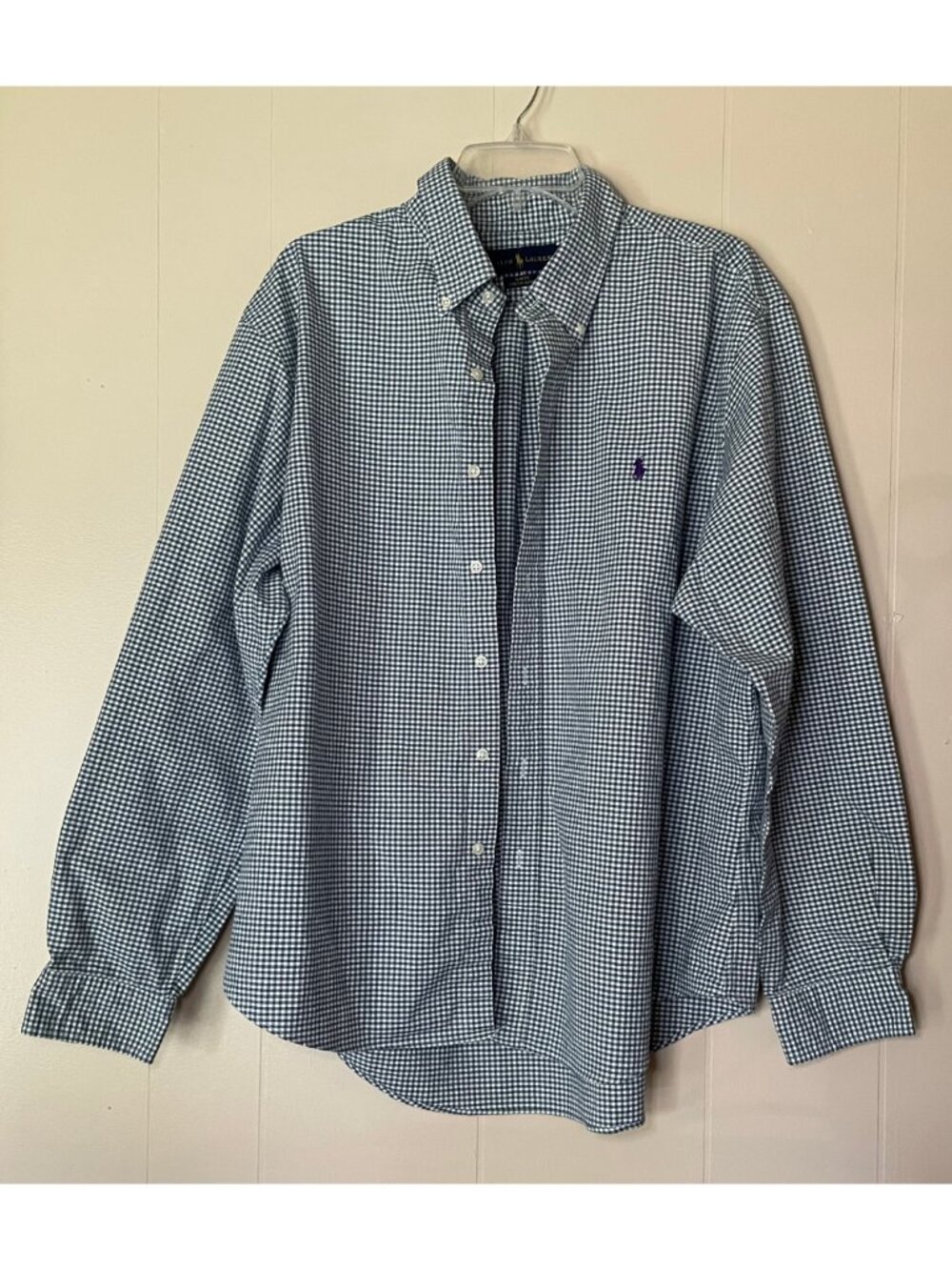 Ralph Lauren Men's XXL Slim Fit Stretch Oxford Button Down Shirt Teal Check